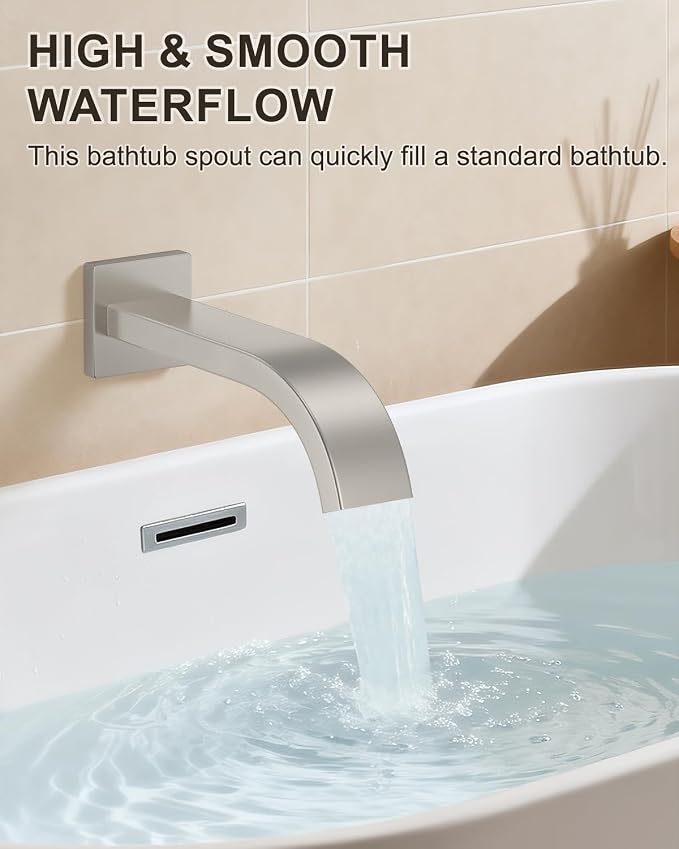 Brushed Nickel Shower System with Tub Spout, Wall Mounted Bathtub Shower Faucet Set, 12" Rainfall Shower Head and Handheld Shower Combo, High Pressure Shower Fixtures Set with Rough-in Valve