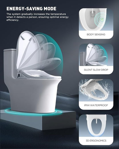 iliD Bidet Seat, Toilet Seat, Electric Elongated Ecoseat with Four Cleaning Modes, Adjustable Angle and Pressure, Remote Control, Slow Close Lid, Easy Installation, 2 Year Warranty