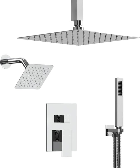 10" High-Pressure Rainfall Shower Faucet, Celling Mount Dual Shower Head System, Polished Chrome
