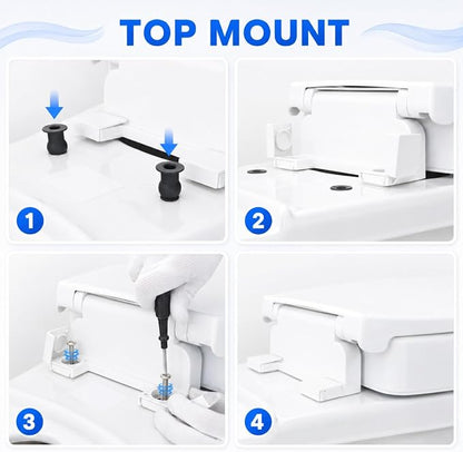 Raised Toilet Seat with Bidet for Seniors, 3" Height, Heavy Duty Slow Close Elevated Toilet Seat with Never Loosen Hinges, Fits Most Elongated Toilets, No Electric Cold Water Only (Elongated 18.5'')