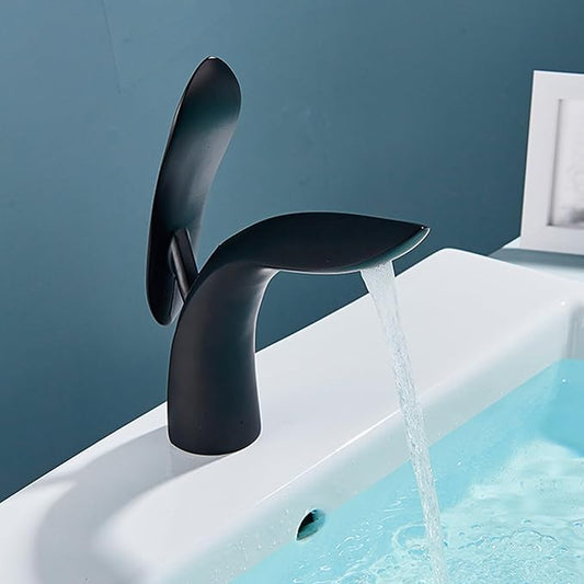 BiaoTeng Black Single-Handle Bathroom Sink Faucets Hot and Cold Brass Black Faucets for Bathroom Sink Single Hole