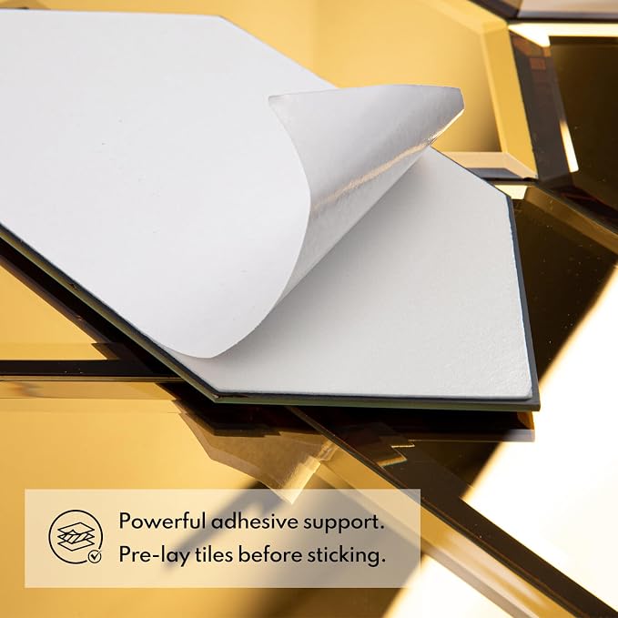 Peel and Stick Beveled Mirror Tile, Mirror Backsplash for Kitchen Bathroom Wall, 4x7.87 Inches Hexagon, Gold (30 Pcs, 4.8 SQ.FT.)