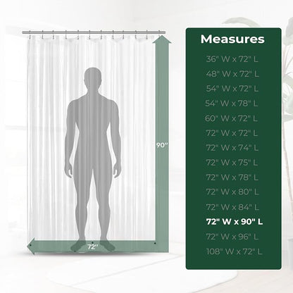 Clear Shower Curtain Liner with Side Suction Cups, Premium PEVA Plastic Shower Liner with 3 Magnets, Waterproof Bathroom Curtain, 72 x 90, Clear