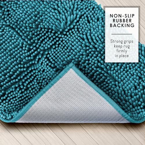 Hearth & Harbor Bathroom Rugs, Chenille Bath Mat - Machine Washable Bath Mats for Bathroom Non-Slip Backing Rubber, Quick Dry - Teal Blue Bath Rug, 17x24-20x32-20x24