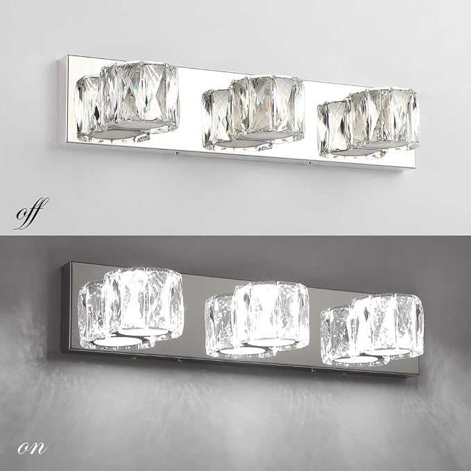 Aipsun 3 Lights Crystal Vanity Lights Over Mirror Modern LED Vanity Lights for Bathroom Vanity Lighting Fixtures(White Lights)