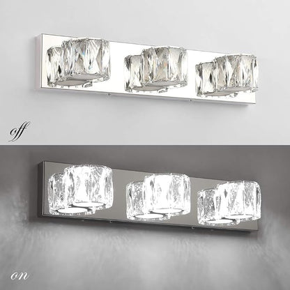 Aipsun 3 Lights Crystal Vanity Lights Over Mirror Modern LED Vanity Lights for Bathroom Vanity Lighting Fixtures(White Lights)