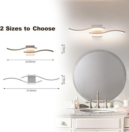 23.62 inch Brushed Nickel LED Vanity Light, 5CCT Dimmable Bathroom Light Fixture Over Mirror, Modern Curved Wall Lamp 2500K-5500K for Bathroom Lighting