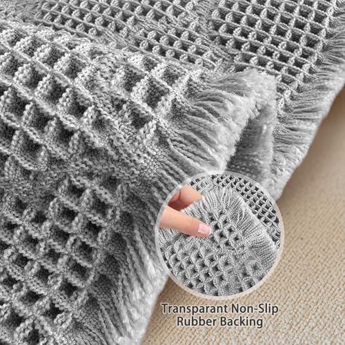 ZALL Waffle Bath Mat,Super Absorbent Non Slip Bathroom Rug,Grey 24X72inch, Geometric Diamond Machine Washable Ultra Soft Floor Mats Gray