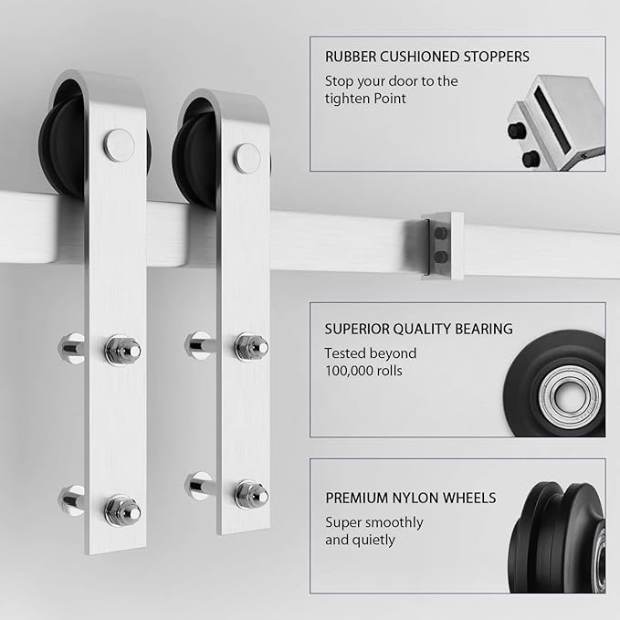 SMARTSTANDARD 30" x 84" White Sliding Barn Door with 5FT Silver Hardware | Pre-Drilled Ready to Assemble, Waterproof PVC Coating, H-Frame