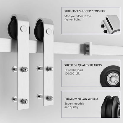 SMARTSTANDARD 30" x 84" White Sliding Barn Door with 5FT Silver Hardware | Pre-Drilled Ready to Assemble, Waterproof PVC Coating, H-Frame