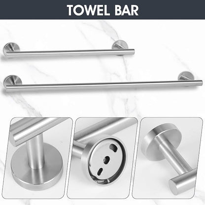 18 Piece Brushed Nickel Bathroom Hardware Set, Towel bar Set for Bathroom | 24 inch Silver Towel bar, Bathroom Towel Rack, Towel Ring, Toilet Paper Holder, Towel Hook, Bathroom Accessories Set