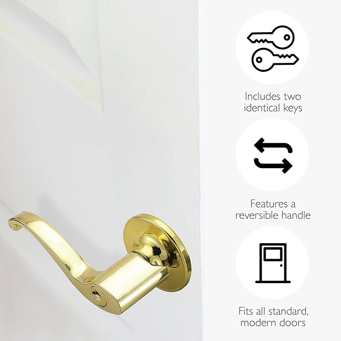 Design House Scroll Entry Door Lever Adjustable Backset, Polished Brass, 6.375 in x 1.88 in x 2.625 in, 784892