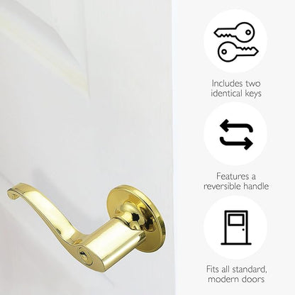 Design House Scroll Entry Door Lever Adjustable Backset, Polished Brass, 6.375 in x 1.88 in x 2.625 in, 784892