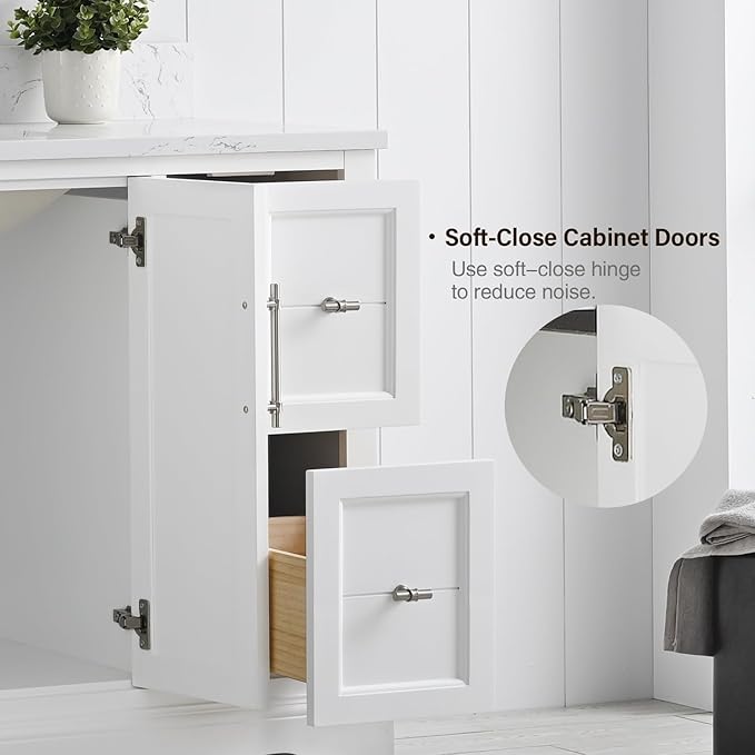 Vanity Art 48 Inch Single Bathroom Vanity With Ceramic Sink and Engineered Marble Top | Undermount Rectangular Cabinet, Soft Closing Doors, Dovetailed Drawers, No Mirror VA5048-W