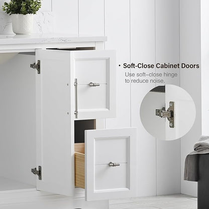 Vanity Art 48 Inch Single Bathroom Vanity With Ceramic Sink and Engineered Marble Top | Undermount Rectangular Cabinet, Soft Closing Doors, Dovetailed Drawers, No Mirror VA5048-W