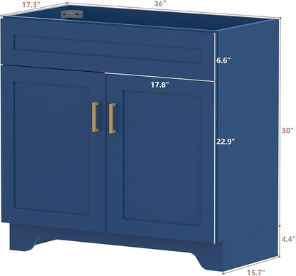 36 Inch Bathroom Vanity, Wooden Double Door Bathroom Storage Cabinet, Freestanding Modern Sink Cabinet Vanity Without Sink (Blue No Sink, 36")