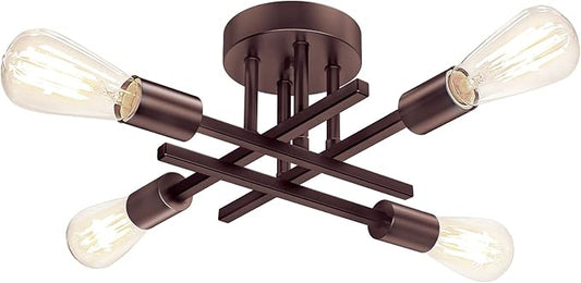 4-Light Semi Flush Mount Ceiling Light Fixture, Oil Rubbed Bronze Modern Industrial Sputnik Chandelier Light Fixture, Metal Flush Mount Ceiling Light for Kitchen Bedroom Living Room Closet, No Bulb