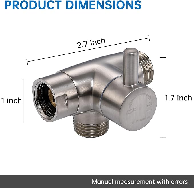G-Promise Solid Metal 3-Way Shower Diverter Valve (Brushed Nickel) | Smooth Knob Switch, Spray Separately or Both, Anti-Leak, Easy to Install, Standard Connections, Universal Replacement Part