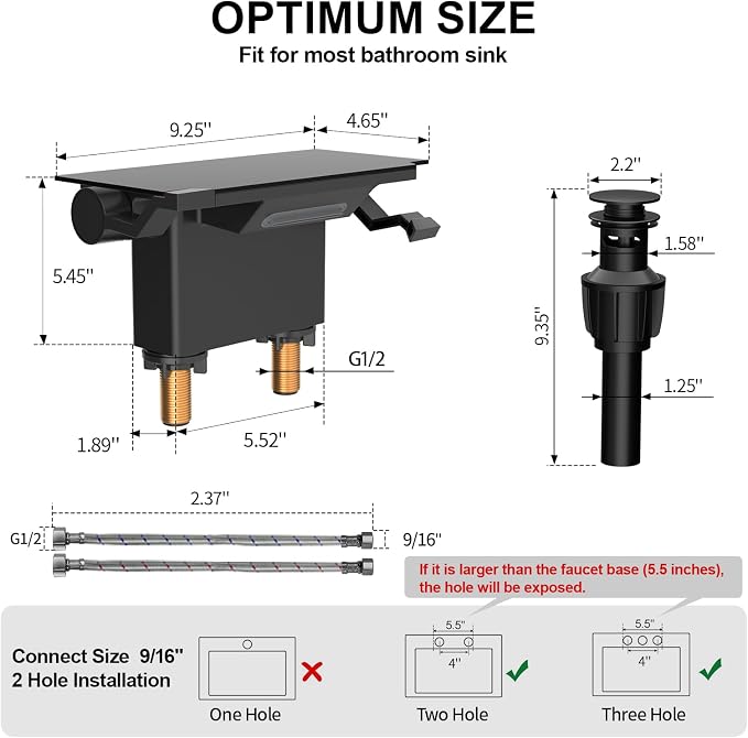 Bathroom Faucet with Storage Platform 4", 2-Hole, Matte Black | Bathroom Faucet, NSF Certified 4 Inch 2 Handle Basin Faucet, Widerspread Bathroom Sink Faucet