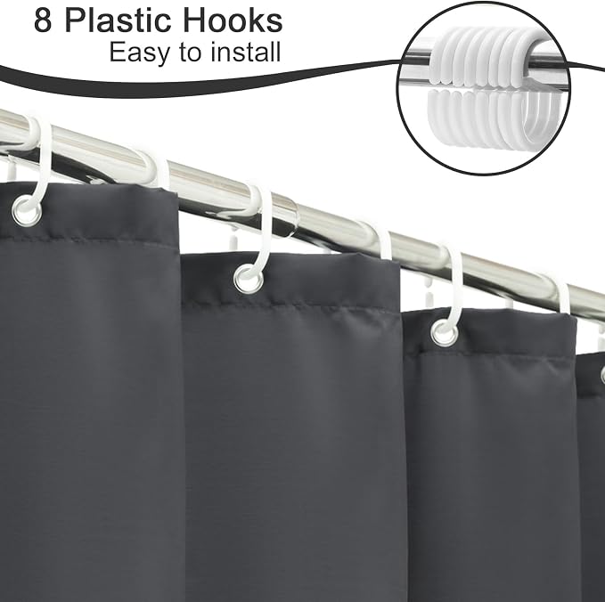 AooHome Fabric Shower Curtain 48 Width x 72 Height Inch, Solid Color Bath Curtain with Hooks for Hotel, Water Repellent, Dark Grey