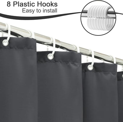 AooHome Fabric Shower Curtain 48 Width x 72 Height Inch, Solid Color Bath Curtain with Hooks for Hotel, Water Repellent, Dark Grey
