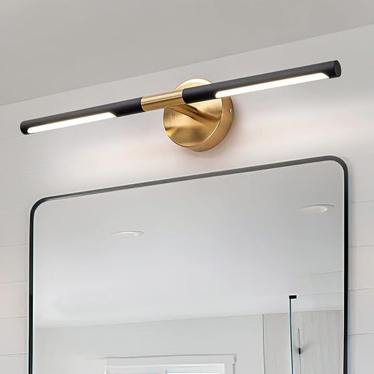 Modern Bathroom Light Fixtures Over Mirror 24 Inch, 18W 360° Rotatable Dimmable 4000K Led Vanity Light Bar, Black and Gold Bathroom Vanity Lights Above Mirror, Led Bathroom Lighting
