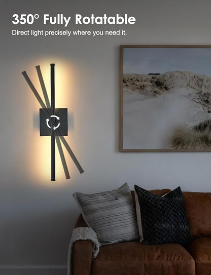 20.4 Inch Hardwired Wall Sconces Set of Two, 3000K Warm White Dimmable Modern Wall Sconces, 350° Rotate LED Light Fixtures Wall Lamp for Bathroom Living Room Bedroom Bedside, Black