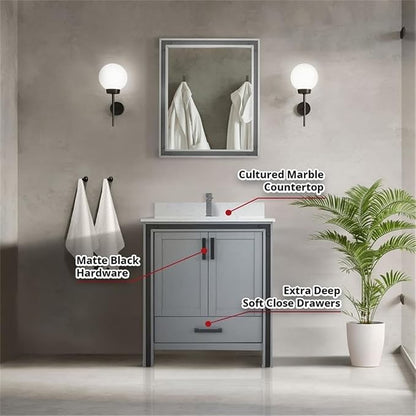 Ziva 30 in W x 22 in D Dark Grey Bath Vanity and Cultured Marble Top
