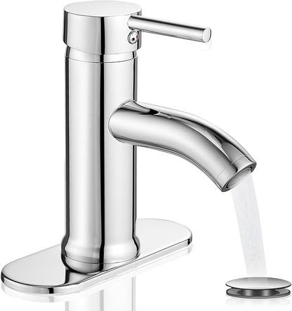 Chrome Bathroom Faucets Single Hole Bathroom Sink Faucet | Modern Single Handle Bathroom Faucte 1 or 3 Hole, RV Sink Vanity Faucet (with Drain, Chrome)