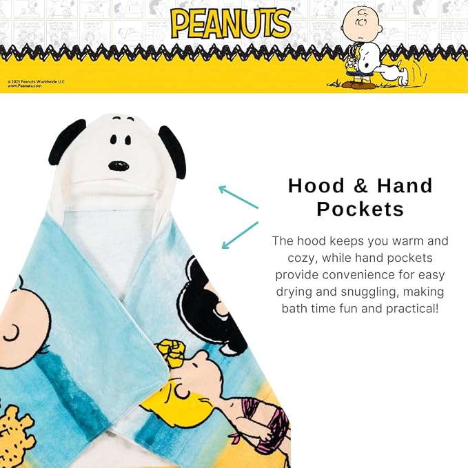 Peanuts Snoopy Kids Super Soft Bath/Pool/Beach Soft Cotton Terry Hooded Towel Wrap, 24 in x 50 in, (Officially Licensed Product) by Franco