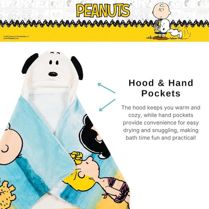 Peanuts Snoopy Kids Super Soft Bath/Pool/Beach Soft Cotton Terry Hooded Towel Wrap, 24 in x 50 in, (Officially Licensed Product) by Franco