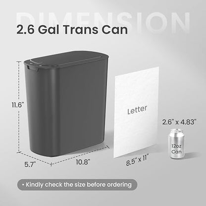 Cesun Automatic Small Bathroom Trash Can with Lid, 2.6 Gallon, Grey | Motion Sensor, Plastic, Touchless, Odor Control, Smart Garbage Can, Battery Operated, Manual Button, for Office/RV/Bedroom