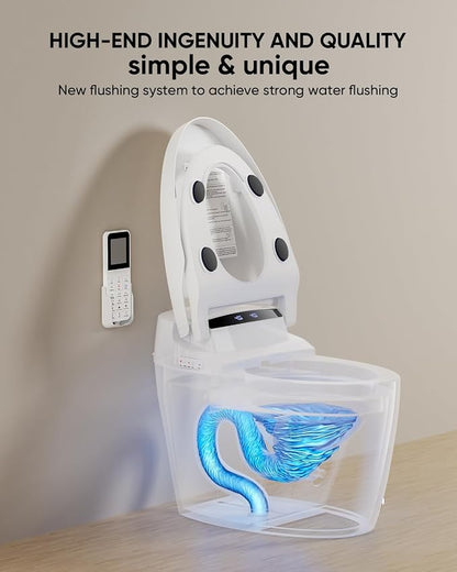 Smart Toilet with Bidet Built In with Warm Water Sprayer and Dryer | Foot Sensor Operation,Heated Seat toilet with LED Display for Bathroom,Auto Dual Flush