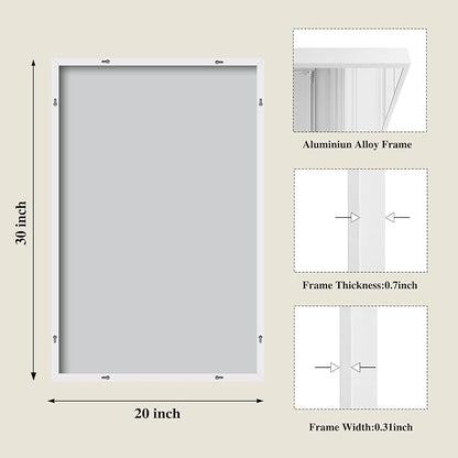 Koonmi White Rectangle Wall Mirror, 20x30 Inch Bathroom Mirror, Aluminum Frame Vanity Mirror for Entryway, Living Room, Bedroom Bathroom, Hangs Horizontally or Vertically