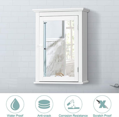 Tangkula Bathroom Cabinet with Mirror, Mirrored Wall-Mounted Storage Medicine Cabinet w/Single Door & Adjustable Shelf in 5 Positions, Multipurpose Wall Cabinet for Bathroom (White)