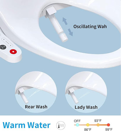 R&T V2601 Electric Bidet Seat, Elongated Smart Toilet Seat with Warm Water, Adjustable Heated Seat, Air Dryer, Night Light, Bidet Attachment for Toilet