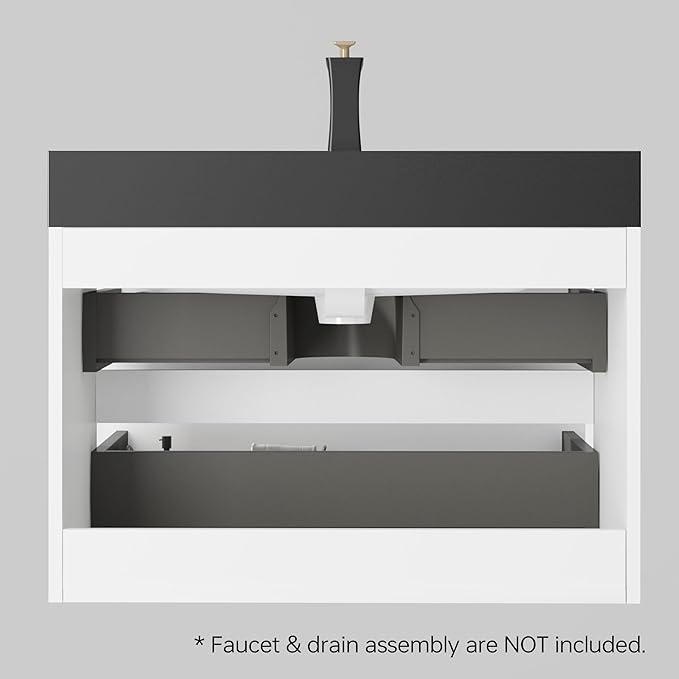 30" Floating Bathroom Vanity with Black Sink, Modern Bathroom Cabinet with Top and Soft Close Drawers, Spacious Storage for Small Space, White - Lavanda Collection