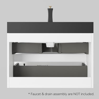 30" Floating Bathroom Vanity with Black Sink, Modern Bathroom Cabinet with Top and Soft Close Drawers, Spacious Storage for Small Space, White - Lavanda Collection