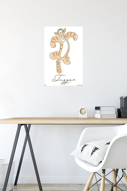 Trends International Disney Simple Moments Line Art - Tigger Wall Poster, 22.4L x 14.7W, Premium Poster & Mount Bundle