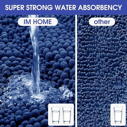 ACCUMTEK Striped Denim Blue Toilet Bathroom Rug Mat 24" x 20" Contour Rug Ultra Soft, Non Slip Chenille Bath Rugs, Absorbent Plush Shaggy Bath Mats for Bathroom, Bedroom, Kitchen, Shower, Tub