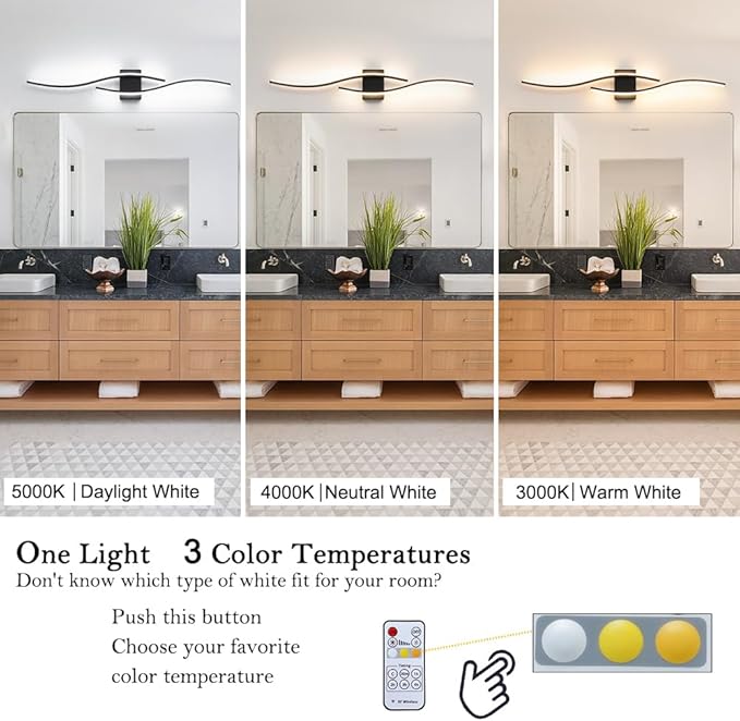Black Vanity Lights Fixtures Over Mirror, Modern LED Bathroom Light Fixture with Remote Control, 3CCT Dimmable Bathroom Vanity Light 40.5 inch Wall Sconce Lighting for Bedroom, Living Room
