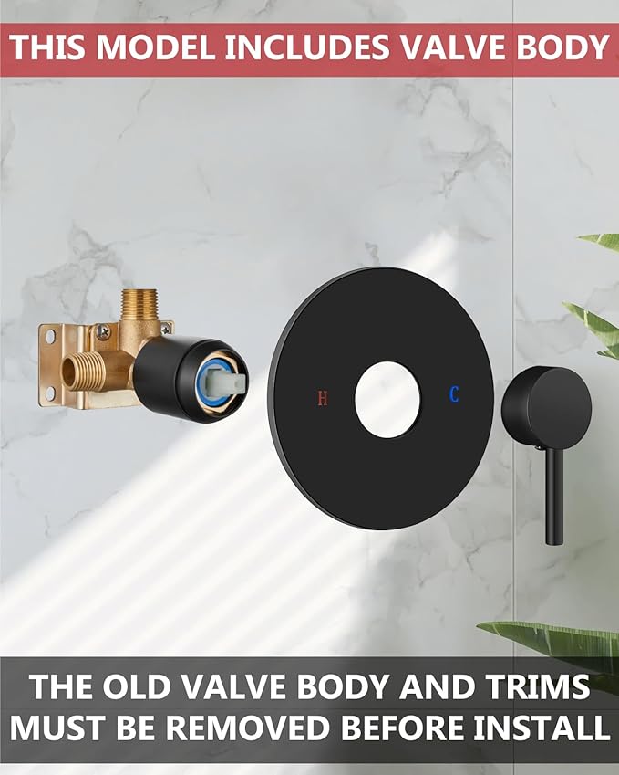 Shower Faucet with Valve, Shower Valve Kit and Head, Single Handle Shower Faucet Set with Rough-In Valve, Shower Trim Kit, Matte Black