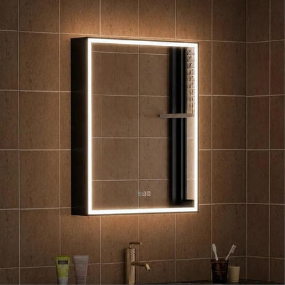 24" X 30" LED Mirrored Medicine Cabinet, Medicine Cabinets with Lights for Bathroom, Defogging Function Mirror Cabinet, Bathroom Medicine Cabinet with USB Port & Outlet, Left Opening Doors