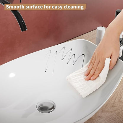 22"X16" Bathroom Vessel Sink Boat Shape Above Counter Oval White Porcelain Ceramic Modern Vanity Sink Art Basin