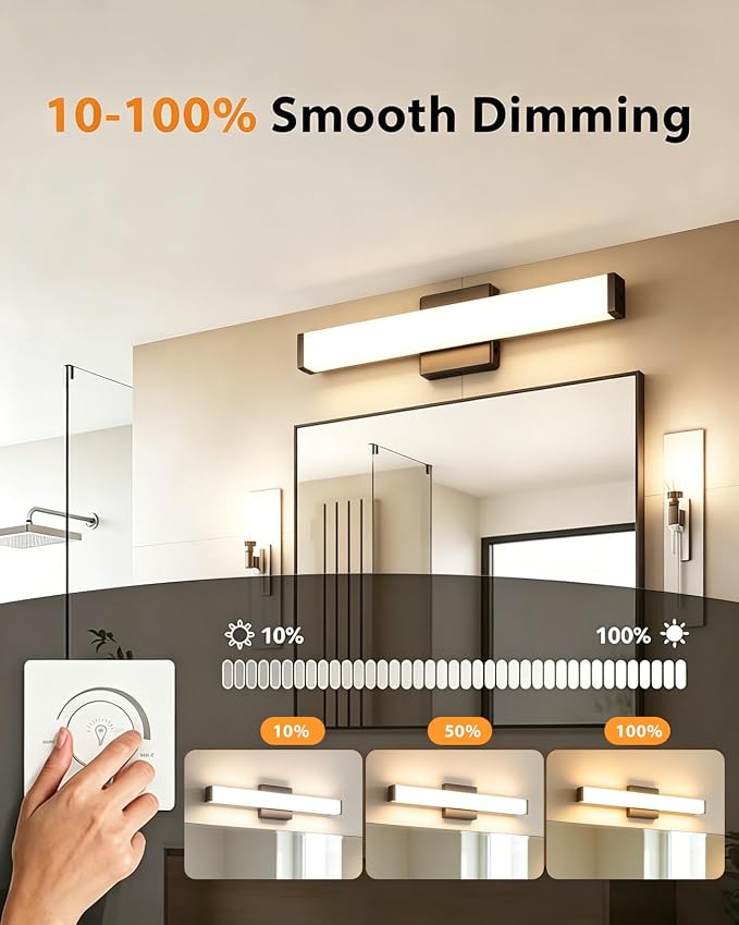 16" LED Bathroom Vanity Light, 10W 5CCT Dimmable, Brushed Black | Wall Bar Light, Rust & Moisture Resistant, Dimmable 2700K-5000K, Energy-saving, moisture-proof, Dresser Bathroom over Mirror