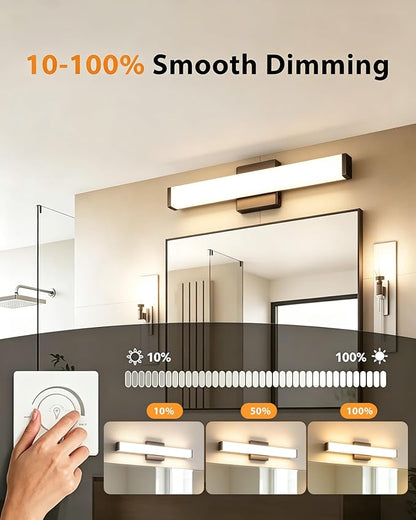 16" LED Bathroom Vanity Light, 10W 5CCT Dimmable, Brushed Black | Wall Bar Light, Rust & Moisture Resistant, Dimmable 2700K-5000K, Energy-saving, moisture-proof, Dresser Bathroom over Mirror