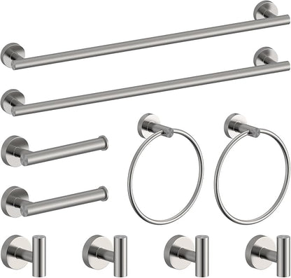 Brushed Nickel Bathroom Hardware Set 10 Pieces Stainless Steel | Evolvegoods Bathroom Hardware Set, Includes 26 inch Towel Bar, 4 Towel Hook, 2 Towel Ring Toilet Paper Holder