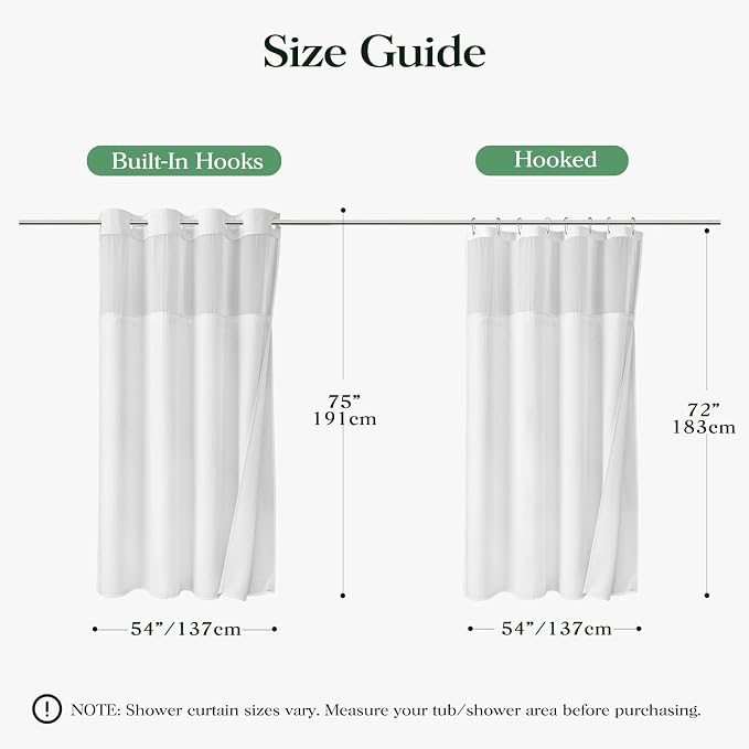 White Hook Free Waffle Shower Curtain & Snap-in Fabric Liner,54x75 | Less Time to install, 3 in 1 Fabric Shower Curtain and Liner Set with Magnets, Stall, Shower Curtains for Bathroom