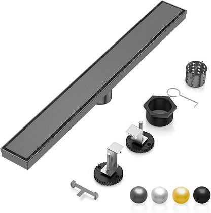 DLONE® Linear Shower Drain - 28 Inch Gun Gray, with Tile Insert Panel | AISI 304 Stainless Steel Linear Drain, Rectangle Shower Floor Drain, with Adjustable Feet, Fits Bathroom & Balcony etc