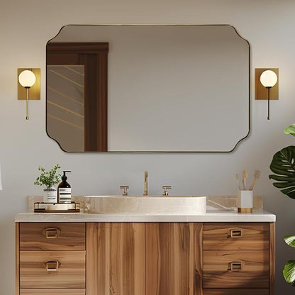30"x48" Gold Bathroom Mirror, Large Scalloped Wall Mirror, Brushed Brass Mirror in Anti-Rust Stainless Steel Metal, Unique Scalloped Edge Design Decorative for Bathroom, Powder Room